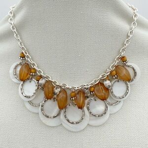 George Signed Mother of Pearl Shell Silver Tone Necklace